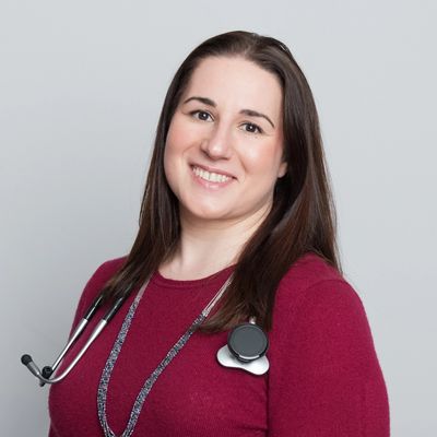 Dr. Rachel Gougian, DO headshot with a stethoscope.